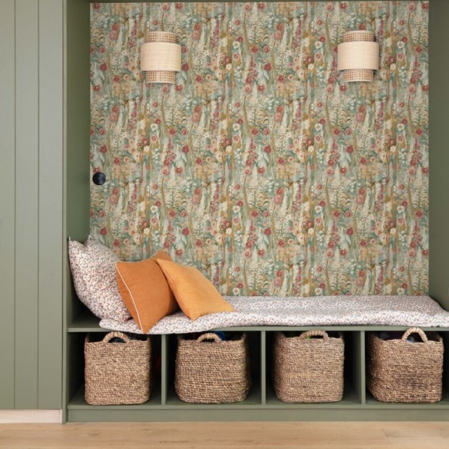 Grandeco Inia ταπετσαρία τοίχου A74603 φλοράλ πράσινη