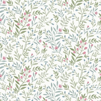 Grandeco Inia ταπετσαρία τοίχου A78803 φλοράλ λευκό - πράσινο