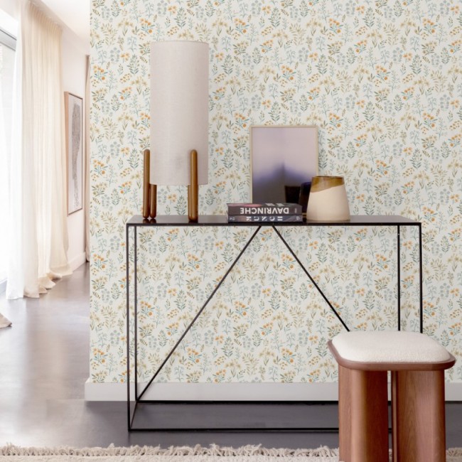 Grandeco Inia ταπετσαρία τοίχου A80101 φλοράλ λευκό