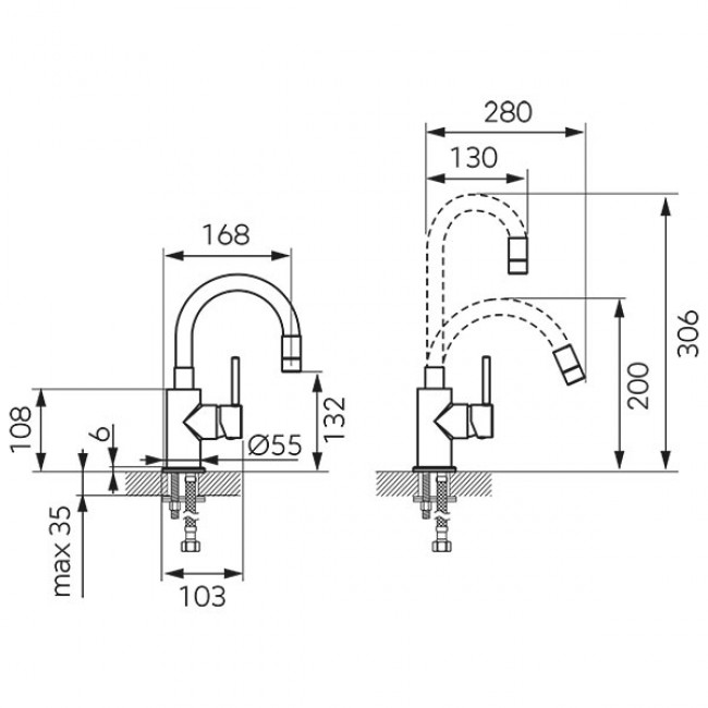 Ferro βρύση νιπτήρα Fiesta με εύκαμπτο μαύρο ρουξούνι χρωμέ