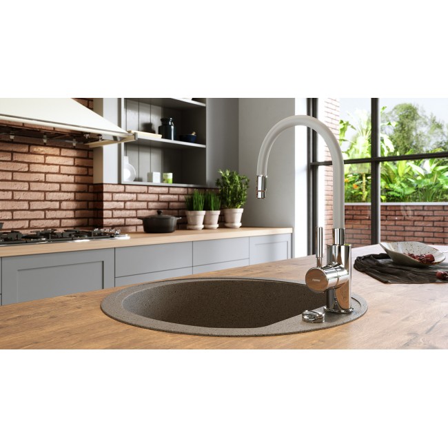 Ferro ψηλή βρύση πάγκου μίξεως Zumba με λευκό εύκαμπτο ρουξούνι χρωμέ