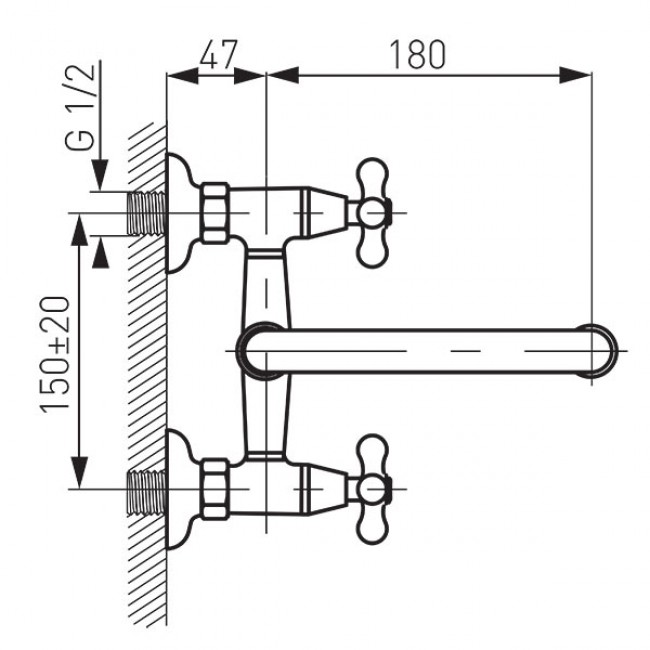 Ferro επιτοίχια βρύση δύο οπών ζεστό-κρύο XR3 Retro χρωμέ 