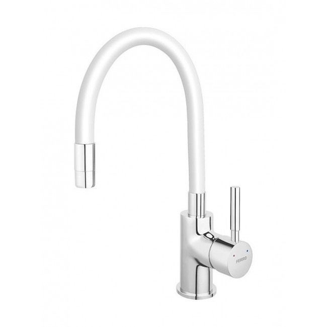 Ferro ψηλή βρύση πάγκου μίξεως Zumba με λευκό εύκαμπτο ρουξούνι χρωμέ