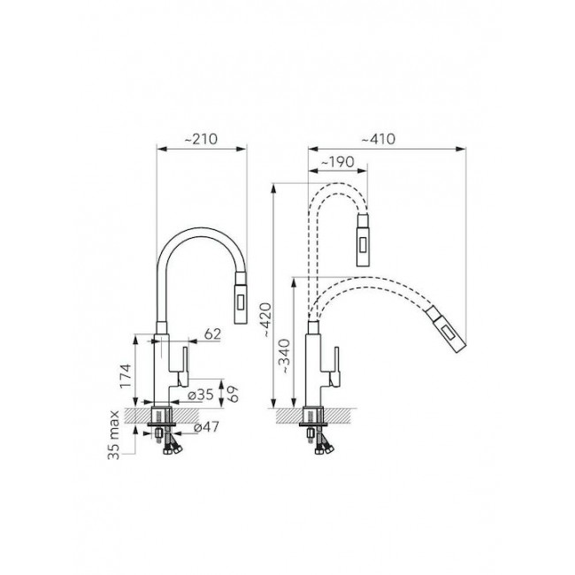 Ferro ψηλή βρύση πάγκου Zumba Slim 2F 2 ροών μαύρη 