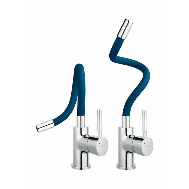 Ferro ψηλή βρύση πάγκου μίξεως Zumba με λευκό εύκαμπτο ρουξούνι χρωμέ