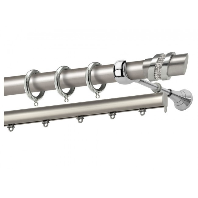 Perfect κουρτινόξυλο με στρας Πάρος Φ25 νίκελ ματ - χρώμιο