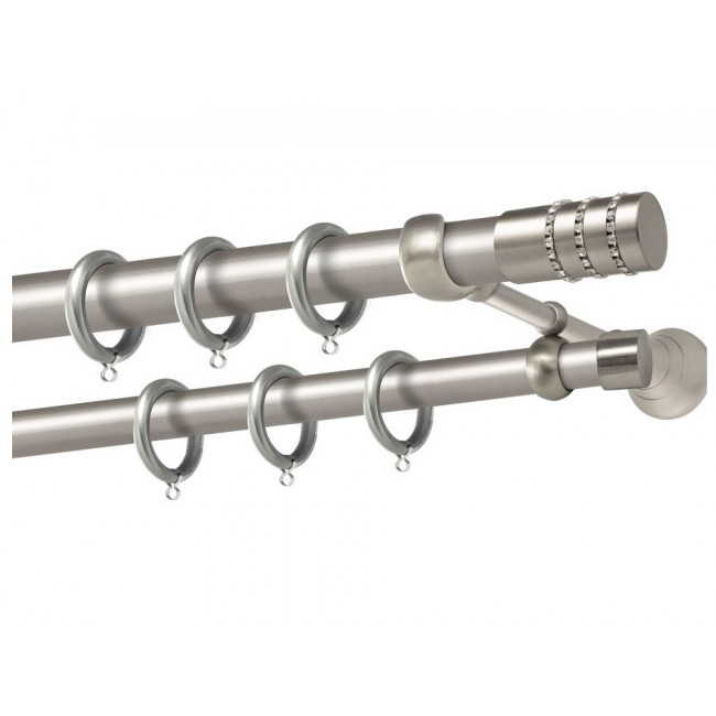 Perfect κουρτινόξυλο με στρας Σαντορίνη Φ25 νίκελ ματ