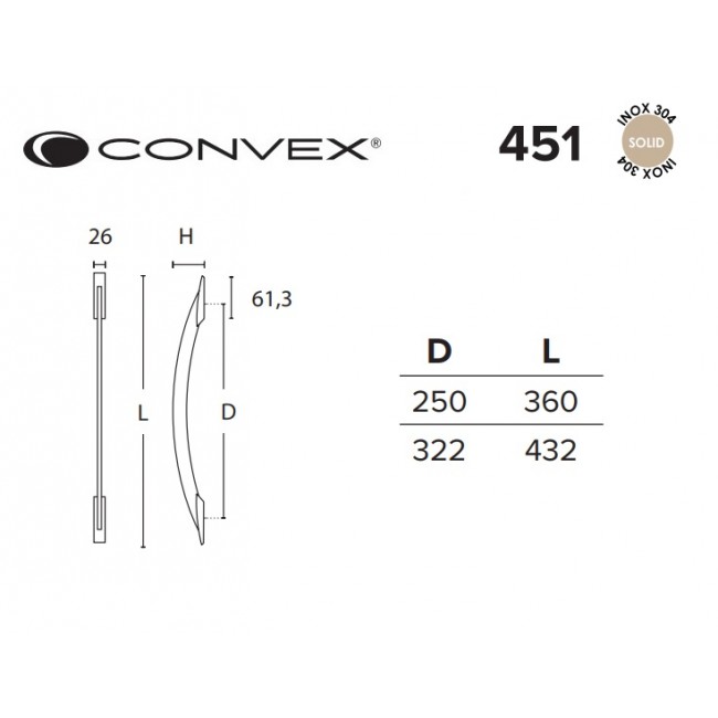 Convex λαβή εξώθυρας 451 νίκελ ματ | 2 μήκη -  36 cm, 43.2 cm