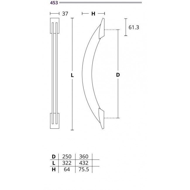 Convex λαβή εξώθυρας 453 νίκελ ματ | 2 μήκη - 36 cm, 43.2 cm