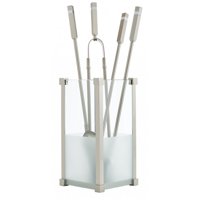 Ζωγομετάλ σετ εργαλείων τζακιού σε κουβά K20-1225 νίκελ ματ - χρώμιο