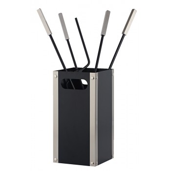 Ζωγομετάλ σετ εργαλείων τζακιού σε κουβά K34-1235 νίκελ ματ - μαύρο