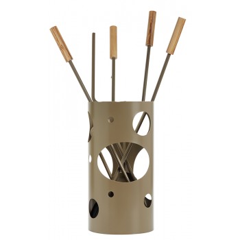 Ζωγομετάλ σετ εργαλείων τζακιού σε κουβά K30-1240 καφέ ελιάς - ξύλο ελιάς