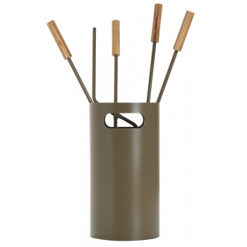 Ζωγομετάλ σετ εργαλείων τζακιού σε κουβά K32-1240 ξύλο ελιάς - καφέ ελιάς