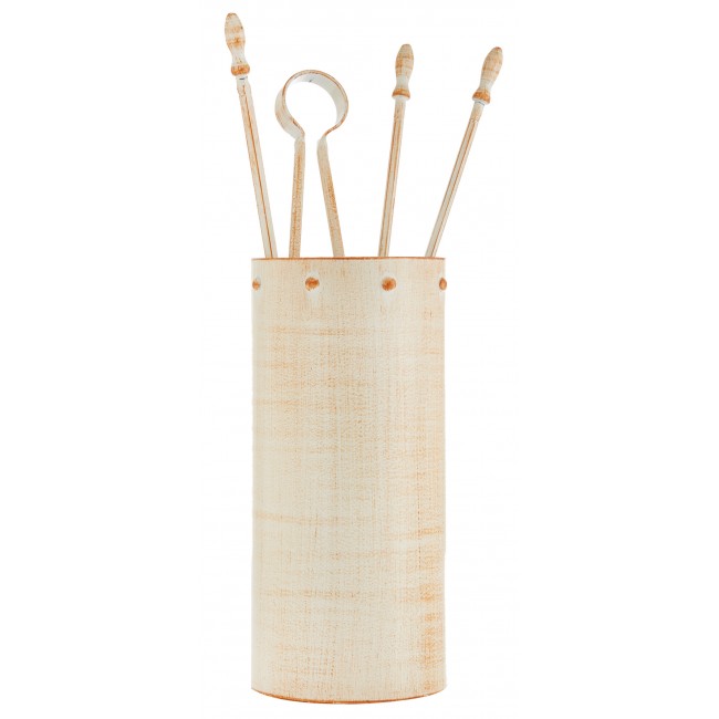 Ζωγομετάλ σετ εργαλείων τζακιού σε κουβά K05-0671 κρεμ πατίνα χαλκός