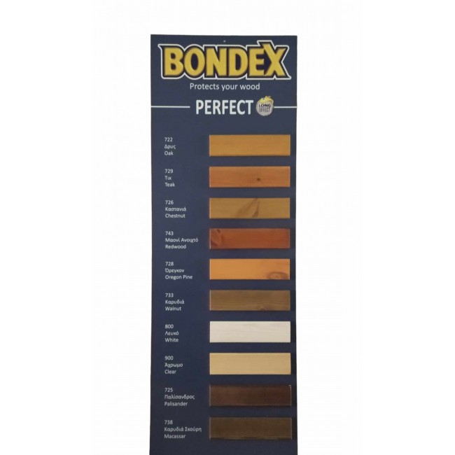 Bondex Perfect υδατοδιαλυτό βερνίκι εμποτισμού σε 9 αποχρώσεις 0.75 lt & 2.5 lt