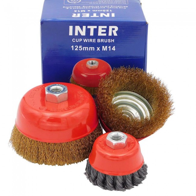 Inter συρματόβουρτσα καμπάνα για γωνιακό τροχό σε τέσσερα μεγέθη 65, 75, 100 & 125 mm