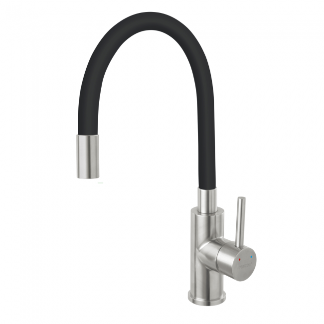 Ferro ψηλή βρύση πάγκου μίξεως Zumba με μαύρο εύκαμπτο ρουξούνι inox mat