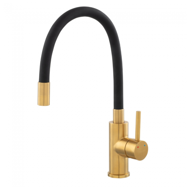 Ferro ψηλή βρύση πάγκου μίξεως Zumba Gold με εύκαμπτο μαύρο ρουξούνι χρυσή