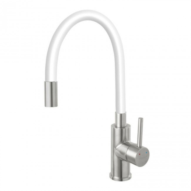 Ferro ψηλή βρύση πάγκου μίξεως Zumba με λευκό εύκαμπτο ρουξούνι inox mat