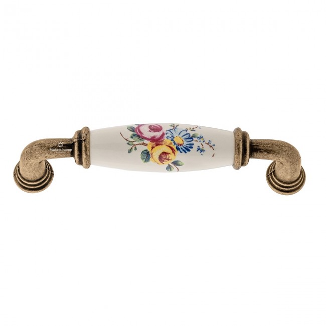 CMD λαβή 2020 96 mm χρυσό αντικέ  - μπεζ πολύχρωμα άνθη