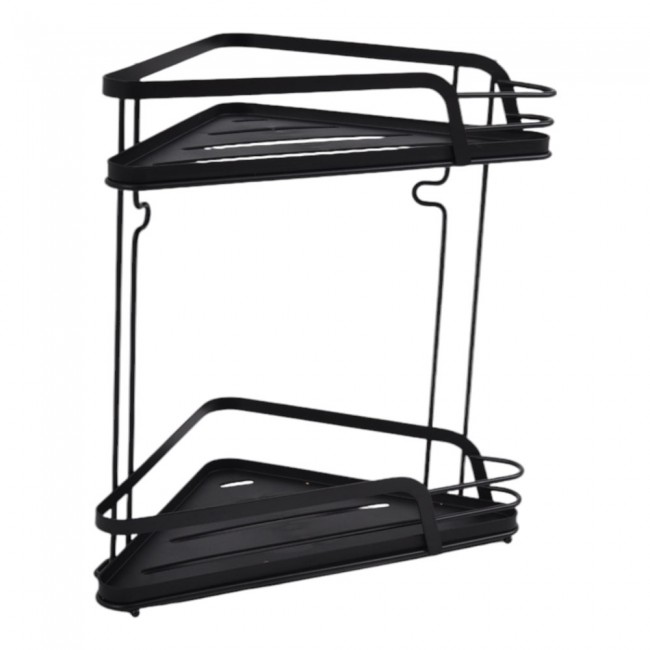 Ankor γωνιακή ραφιέρα μπάνιου διπλή μαύρη ματ