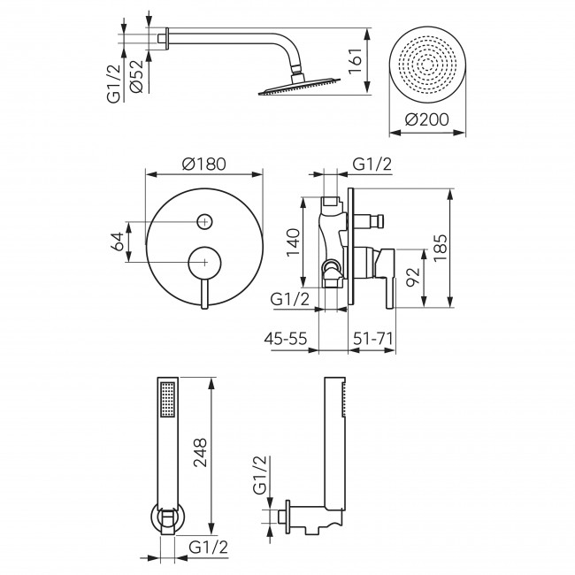Ferro εντοιχισμένη μπαταρία λουτρού BCK7P-SET1-S Ciriculus χρωμέ