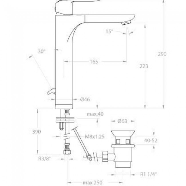 Ramon Soler ψηλή βρύση επικαθήμενου νιπτήρα 6410 Ypsilon Plus χρωμέ 