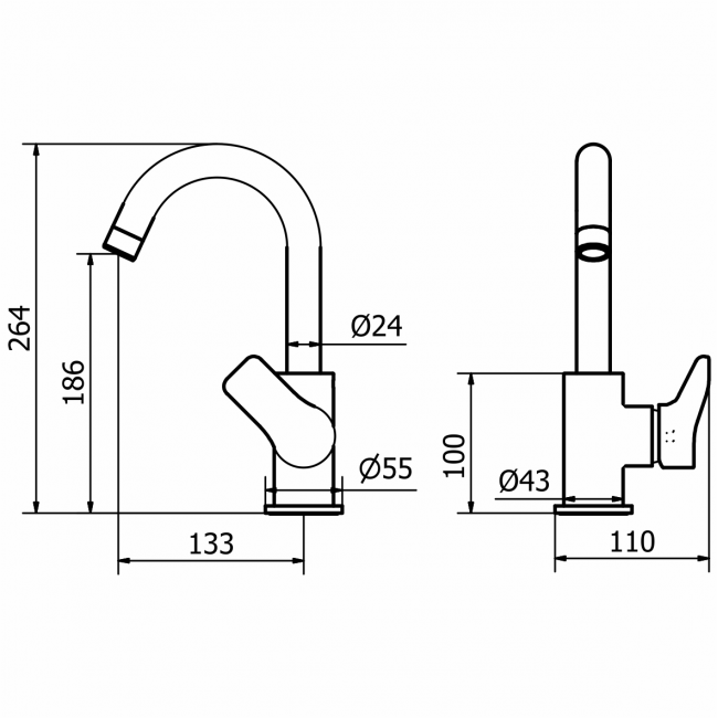 Zipponi βρύση νιπτήρα με ψηλό ρουξούνι GF563 Green με αυτόματη βαλβίδα χρωμέ