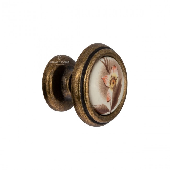 Πομολάκι Arte C802  Φ32 χρυσό αντικέ με προσελάνη 