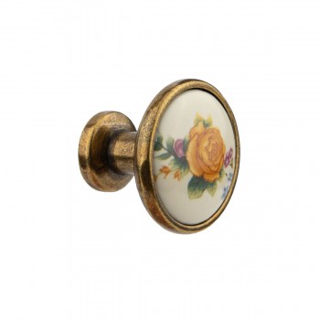 Πομολάκι Arte C808 Φ32 χρυσό αντικέ με κίτρινο λουλούδι