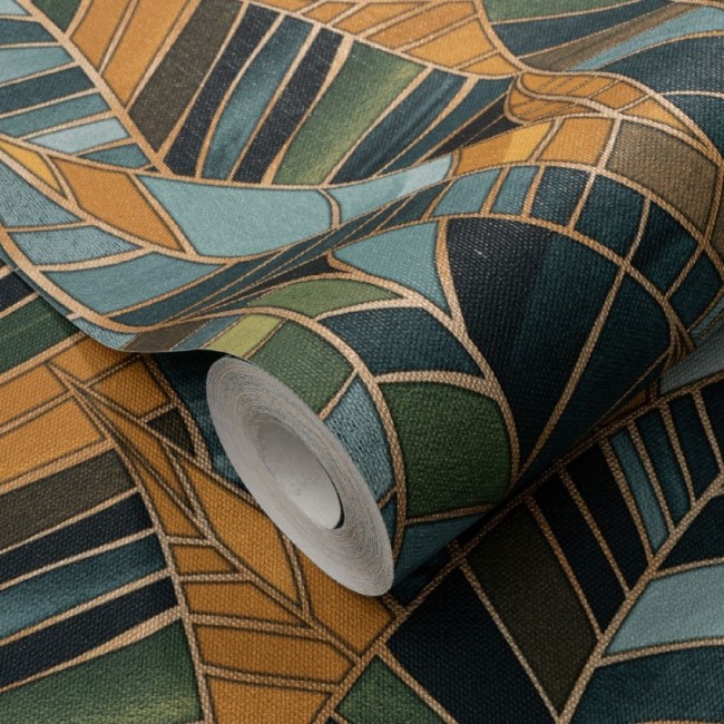 Erismann Elle Decoration 4 ταπετσαρία τοίχου 10446-19 απομίμηση βιτρώ / φύλλα πράσινο