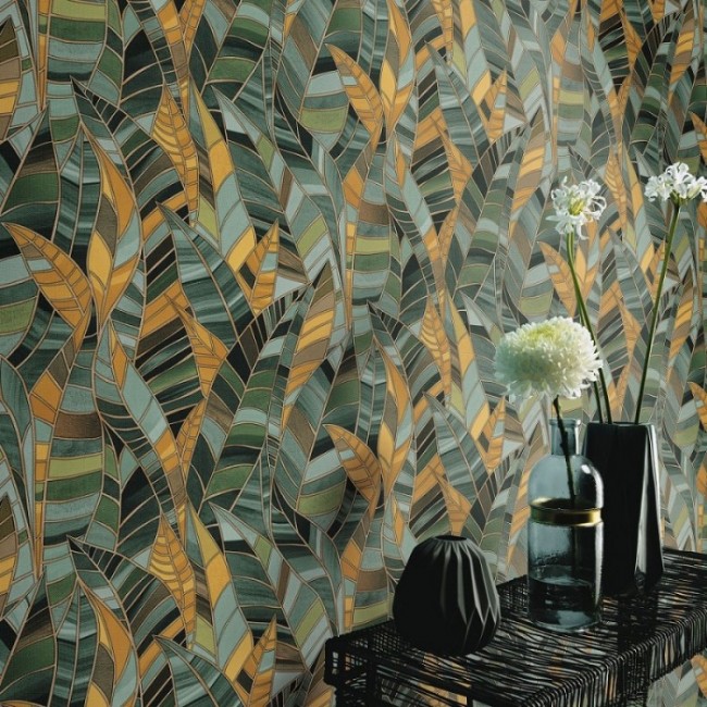 Erismann Elle Decoration 4 ταπετσαρία τοίχου 10446-19 απομίμηση βιτρώ / φύλλα πράσινο
