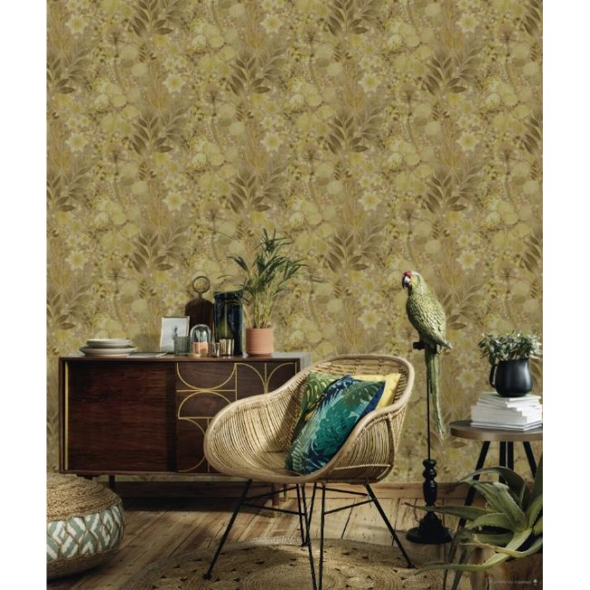 Erismann Secret Garden ταπετσαρία τοίχου 10506-20 φλοράλ καφέ και κίτρινο