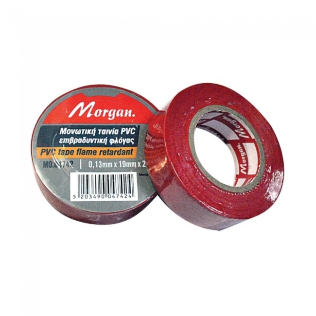 Morgan μονωτική ταινία PVC επιβραδυντική φλόγας 19 mm x 2 m κόκκινη