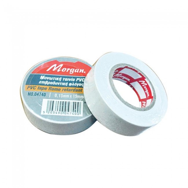 Morgan μονωτική ταινία PVC επιβραδυντική φλόγας 19 mm x 2 m λευκή