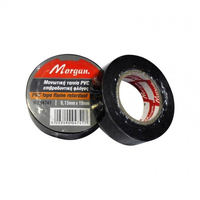 Morgan μονωτική ταινία PVC επιβραδυντική φλόγας 19 mm x 2 m μαύρη