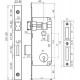 Gevy κλειδαριά εσωτερικής πόρτας 40 x 75 τετράγωνη ορειχάλκινη