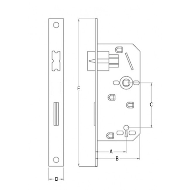 Domus κλειδαριά εσωτερικής πόρτας 8044b 40 x 72 τετράγωνη ορειχάλκινη