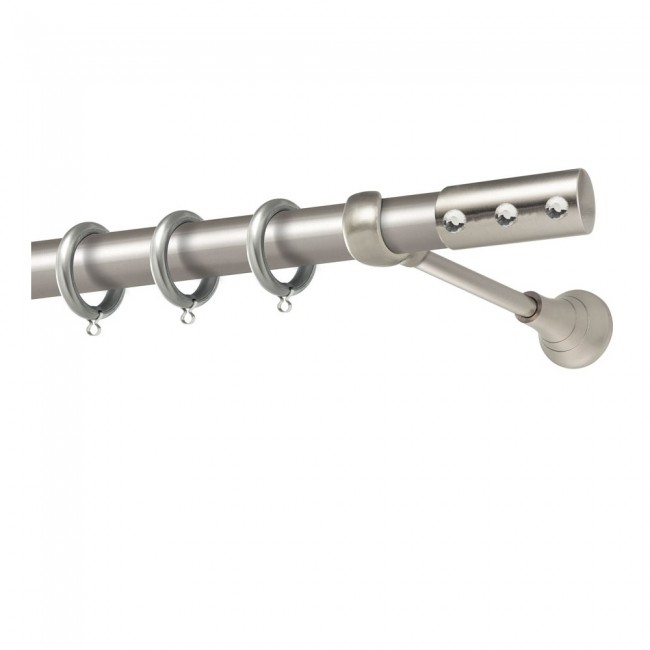 Perfect κουρτινόξυλο με στρας Ιθάκη Φ25 νίκελ ματ