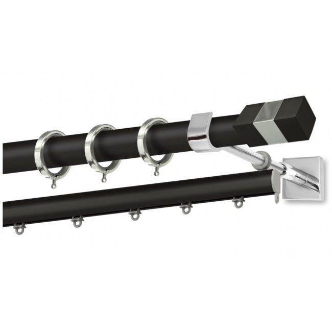 Perfect κουρτινόξυλο Ψαρά Φ25 μαύρο - χρώμιο